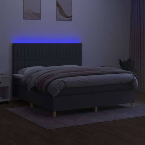 Krevet box spring s madracem LED tamnosivi 180x200 cm tkanina - Tamno siva 180 x 200 cm Okomite pruge Cijena