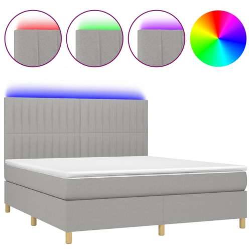 Krevet box spring s madracem LED svjetlosivi 180x200 cm tkanina Cijena