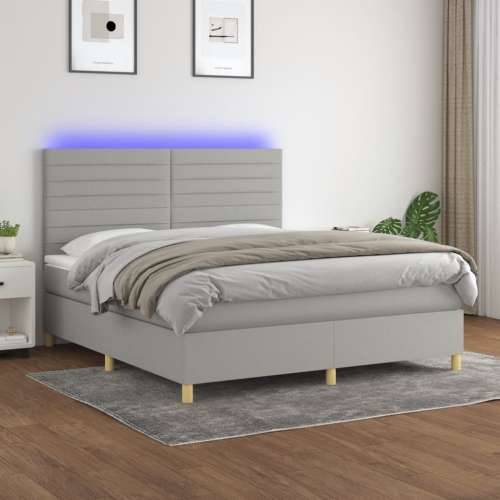 Krevet box spring s madracem LED svjetlosivi 160x200 cm tkanina - Svjetlosiva 160 x 200 cm vodoravne pruge Cijena