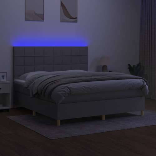 Krevet box spring s madracem LED svjetlosivi 160x200 cm tkanina - Svjetlosiva 160 x 200 cm vodoravne pruge Cijena
