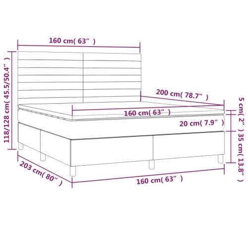 Krevet box spring s madracem LED svjetlosivi 160x200 cm tkanina - Svjetlosiva 160 x 200 cm vodoravne pruge Cijena