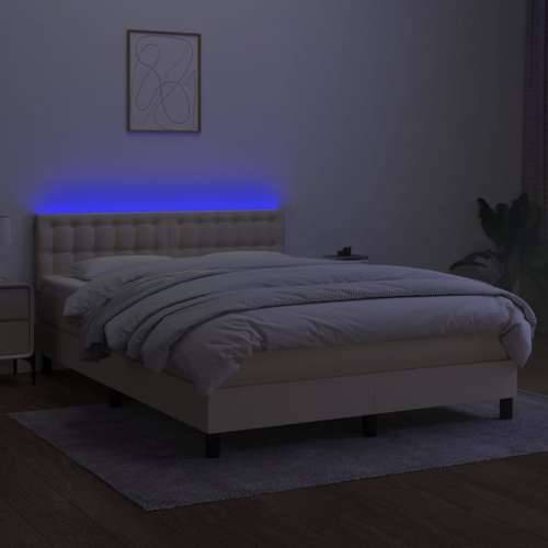 Krevet box spring s madracem LED krem 140x200 cm od tkanine - Krema 140 x 200 cm gumbi Cijena
