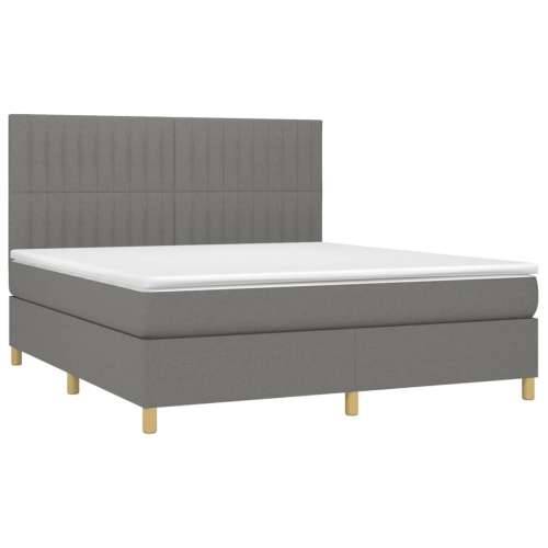 Krevet box spring s madracem LED tamnosivi 160x200 cm tkanina - Tamno siva 160 x 200 cm Okomite pruge Cijena