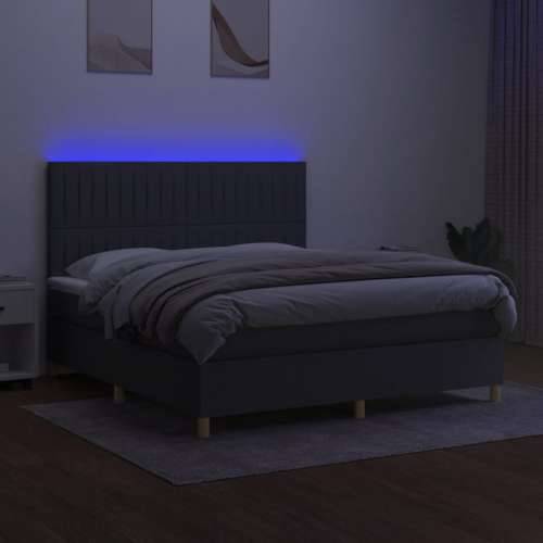Krevet box spring s madracem LED tamnosivi 160x200 cm tkanina - Tamno siva 160 x 200 cm Okomite pruge Cijena