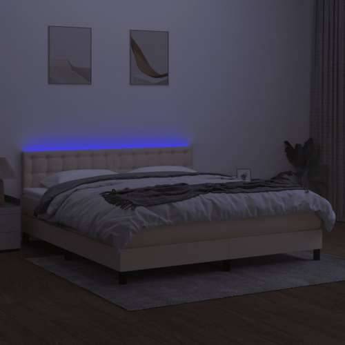 Krevet box spring s madracem LED krem 160x200 cm od tkanine - Krema 160 x 200 cm gumbi Cijena