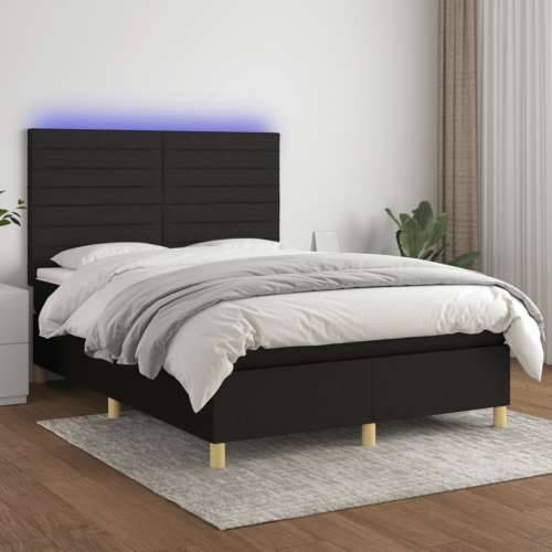 Krevet box spring s madracem LED crni 140x200 cm od tkanine - Crna 140 x 200 cm vodoravne pruge Cijena