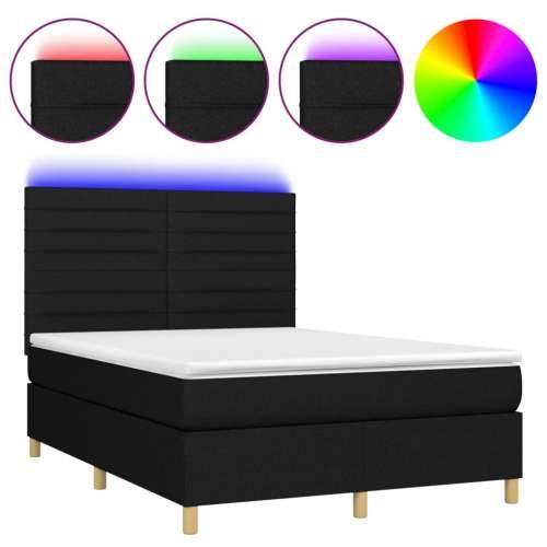 Krevet box spring s madracem LED crni 140x200 cm od tkanine - Crna 140 x 200 cm vodoravne pruge Cijena