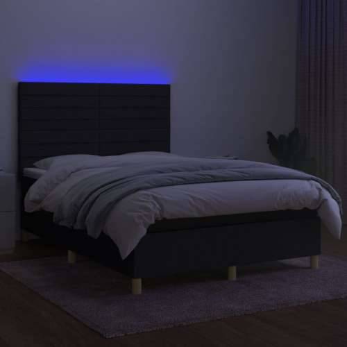 Krevet box spring s madracem LED crni 140x200 cm od tkanine - Crna 140 x 200 cm vodoravne pruge Cijena