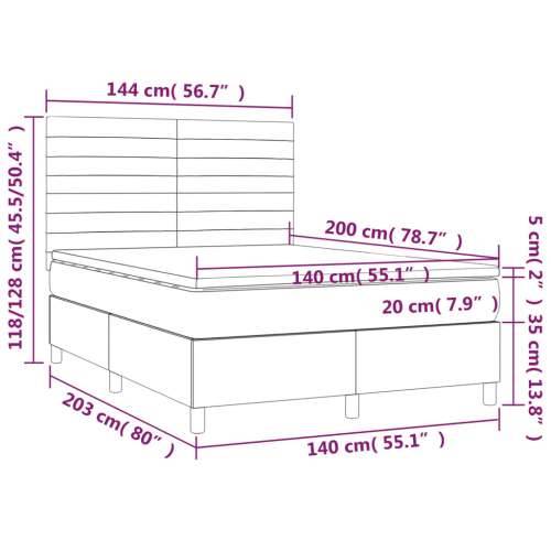 Krevet box spring s madracem LED crni 140x200 cm od tkanine - Crna 140 x 200 cm vodoravne pruge Cijena