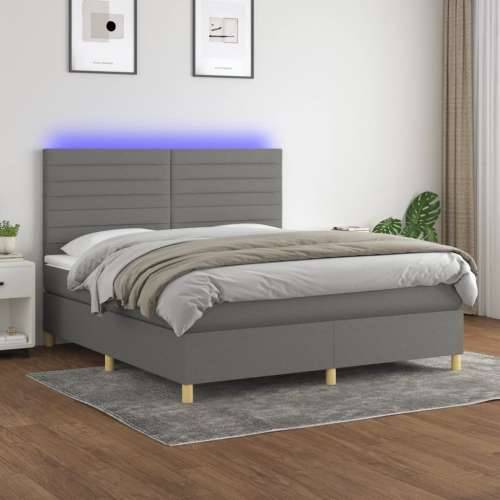 Krevet box spring s madracem LED tamnosivi 160x200 cm tkanina - Tamno siva 160 x 200 cm vodoravne pruge Cijena