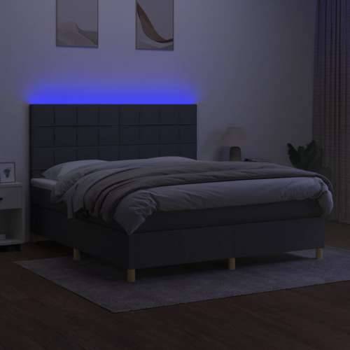 Krevet box spring s madracem LED tamnosivi 160x200 cm tkanina - Tamno siva 160 x 200 cm vodoravne pruge Cijena