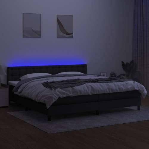 Krevet box spring s madracem LED crni 200x200 cm od tkanine - Crna 200 x 200 cm gumbi Cijena