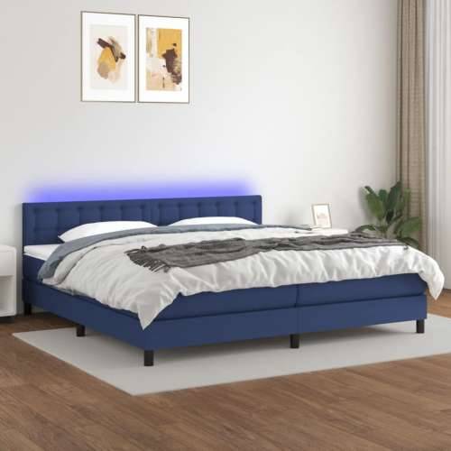 Krevet box spring s madracem LED plavi 200x200 cm od tkanine - Plava 200 x 200 cm gumbi Cijena