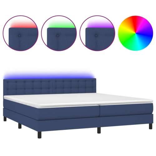 Krevet box spring s madracem LED plavi 200x200 cm od tkanine - Plava 200 x 200 cm gumbi Cijena