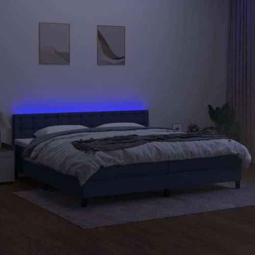 Krevet box spring s madracem LED plavi 200x200 cm od tkanine - Plava 200 x 200 cm gumbi Cijena