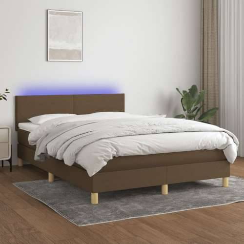 Krevet box spring s madracem LED tamnosmeđi 140x200 cm tkanina - Tamno smeđa 140 x 200 cm Gladak dizajn Cijena