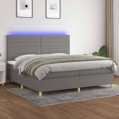 Krevet box spring s madracem LED tamnosivi 200x200 cm tkanina - Tamno siva 200 x 200 cm vodoravne pruge Cijena