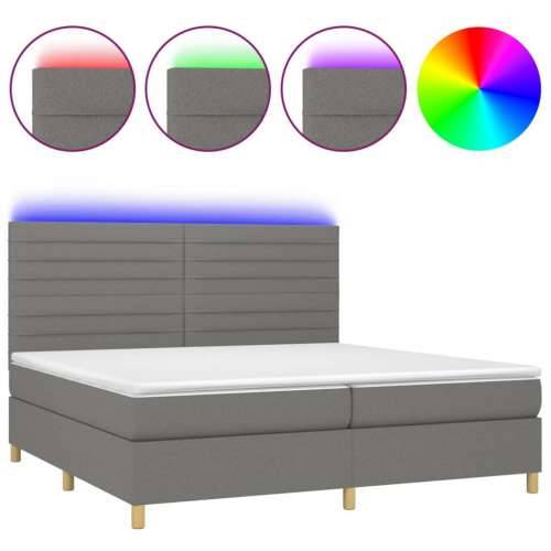 Krevet box spring s madracem LED tamnosivi 200x200 cm tkanina - Tamno siva 200 x 200 cm vodoravne pruge Cijena