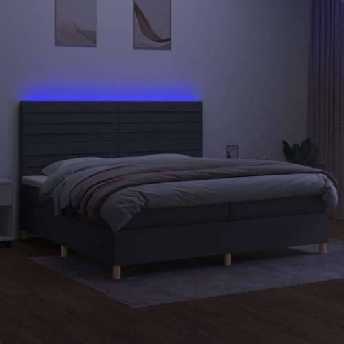 Krevet box spring s madracem LED tamnosivi 200x200 cm tkanina - Tamno siva 200 x 200 cm vodoravne pruge Cijena