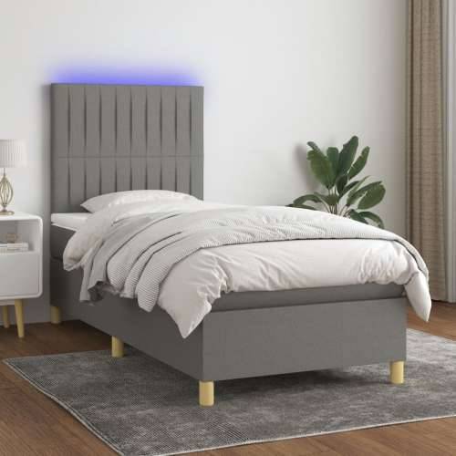 Krevet box spring s madracem LED tamnosivi 80 x 200 cm tkanina - Tamno siva 80 x 200 cm Okomite pruge Cijena