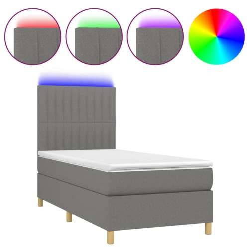 Krevet box spring s madracem LED tamnosivi 80 x 200 cm tkanina - Tamno siva 80 x 200 cm Okomite pruge Cijena