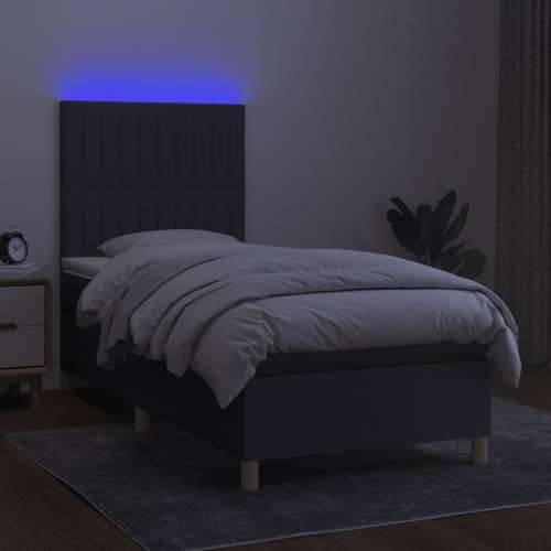 Krevet box spring s madracem LED tamnosivi 80 x 200 cm tkanina - Tamno siva 80 x 200 cm Okomite pruge Cijena