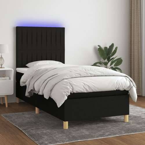 Krevet box spring s madracem LED crni 100x200 cm od tkanine - Crna 100 x 200 cm Okomite pruge Cijena