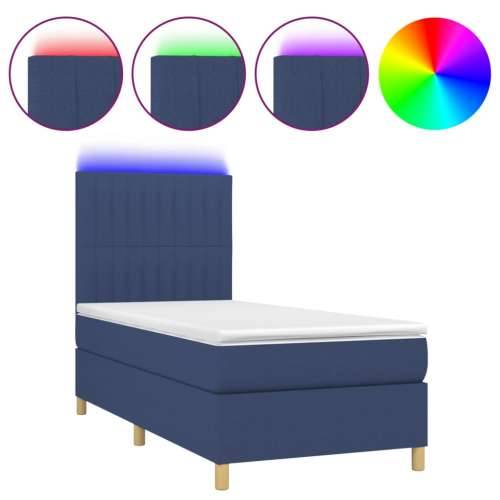 Krevet box spring s madracem LED plavi 90x200 cm od tkanine - Plava 90 x 200 cm Okomite pruge Cijena