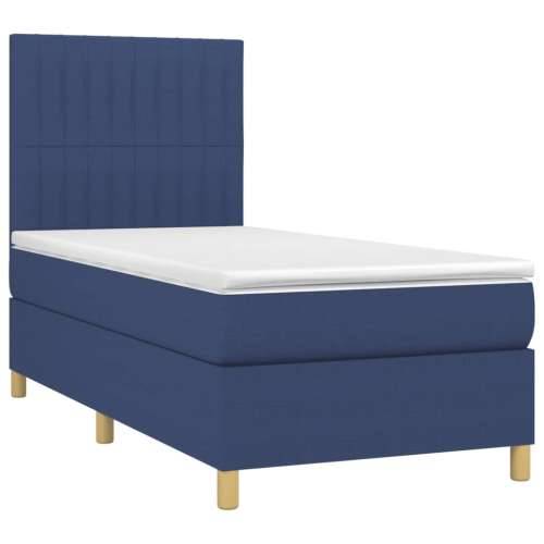 Krevet box spring s madracem LED plavi 90x200 cm od tkanine - Plava 90 x 200 cm Okomite pruge Cijena