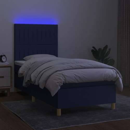 Krevet box spring s madracem LED plavi 90x200 cm od tkanine Cijena