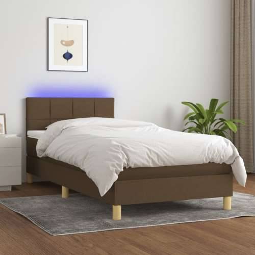 Krevet box spring s madracem LED tamnosmeđi 80 x 200 cm tkanina - Tamno smeđa 80 x 200 cm Blok s kvadratima Cijena