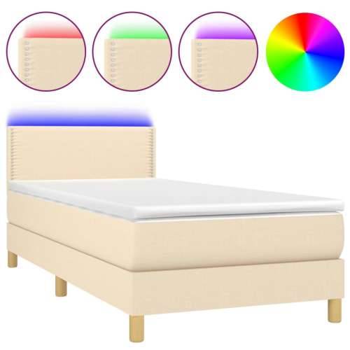 Krevet box spring s madracem LED krem 90x200 cm od tkanine - Krema 90 x 200 cm Obično s čavlima Cijena