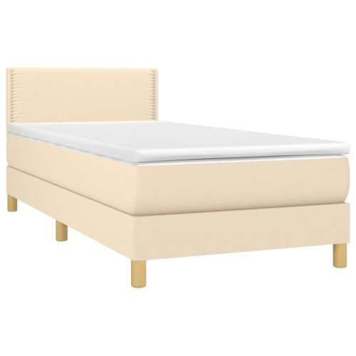 Krevet box spring s madracem LED krem 90x200 cm od tkanine - Krema 90 x 200 cm Obično s čavlima Cijena
