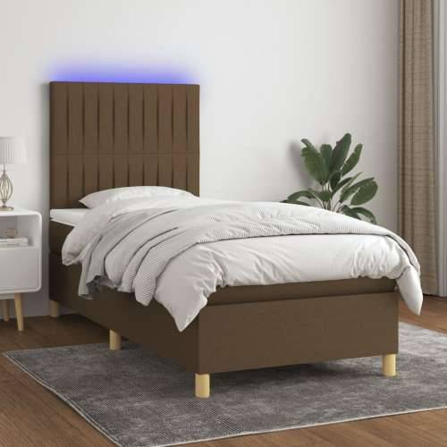 Krevet box spring s madracem LED tamnosmeđi 80 x 200 cm tkanina - Tamno smeđa 80 x 200 cm Okomite pruge Cijena