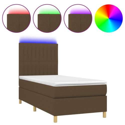 Krevet box spring s madracem LED tamnosmeđi 80 x 200 cm tkanina - Tamno smeđa 80 x 200 cm Okomite pruge Cijena