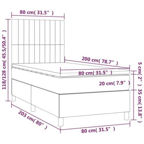 Krevet box spring s madracem LED tamnosmeđi 80 x 200 cm tkanina - Tamno smeđa 80 x 200 cm Okomite pruge Cijena