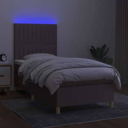 Krevet box spring s madracem LED smeđesivi 80 x 200 cm tkanina - Sivo-smeđa 80 x 200 cm Okomite pruge Cijena