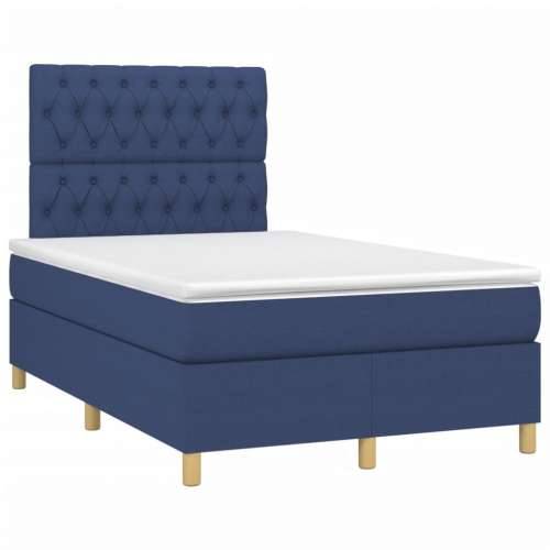 Krevet box spring s madracem LED plavi 120 x 200 cm od tkanine - Plava 120 x 200 cm Dizajn s gumbima Cijena