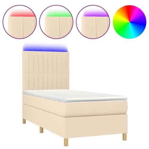 Krevet box spring s madracem LED krem 100x200 cm od tkanine - Krema 100 x 200 cm Okomite pruge Cijena