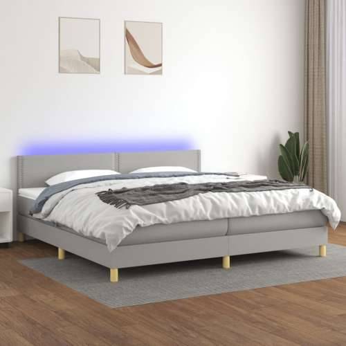 Krevet box spring s madracem LED svjetlosivi 200x200 cm tkanina - Svjetlosiva 200 x 200 cm Obično s čavlima Cijena