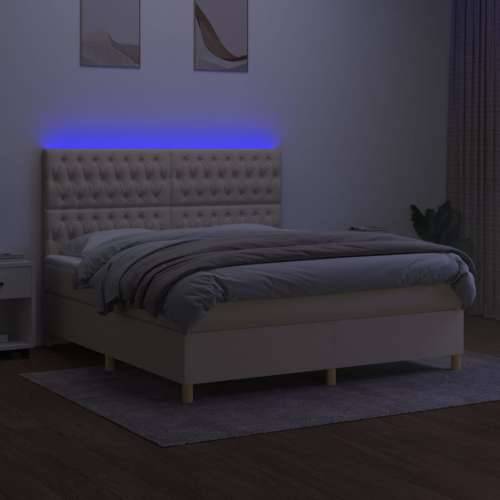 Krevet box spring s madracem LED krem 160x200 cm od tkanine - Krema 160 x 200 cm Dizajn s gumbima Cijena