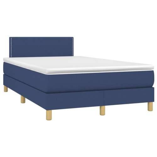 Krevet box spring s madracem LED plavi 120 x 200 cm od tkanine - Plava 120 x 200 cm Obično s čavlima Cijena