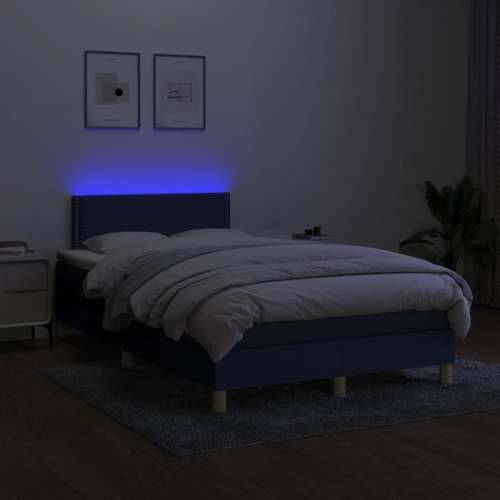 Krevet box spring s madracem LED plavi 120 x 200 cm od tkanine - Plava 120 x 200 cm Obično s čavlima Cijena