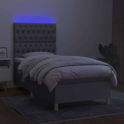 Krevet box spring s madracem LED svjetlosivi 100x200 cm tkanina Cijena