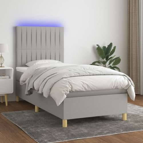Krevet box spring s madracem LED svjetlosivi 90x200 cm tkanina - Svjetlosiva 90 x 200 cm Okomite pruge Cijena