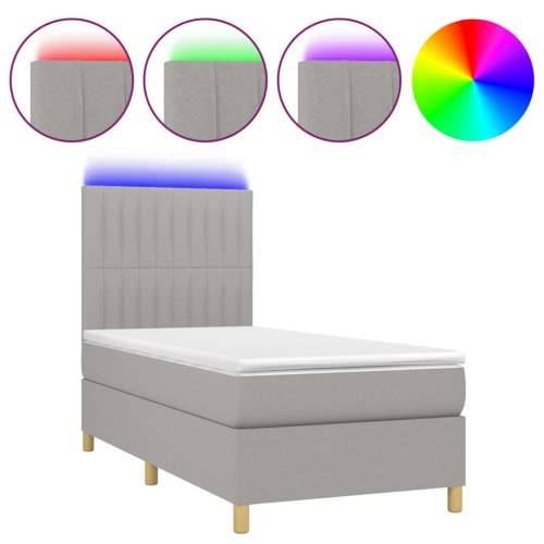 Krevet box spring s madracem LED svjetlosivi 90x200 cm tkanina - Svjetlosiva 90 x 200 cm Okomite pruge Cijena