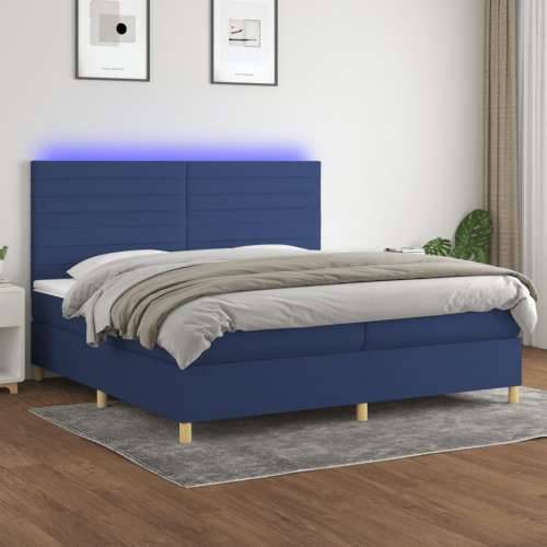 Krevet box spring s madracem LED plavi 200x200 cm od tkanine - Plava 200 x 200 cm vodoravne pruge Cijena