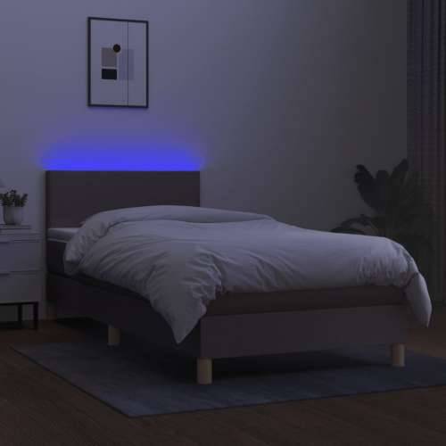 Krevet box spring s madracem LED smeđesivi 90x200 cm tkanina - Sivo-smeđa 90 x 200 cm Gladak dizajn Cijena