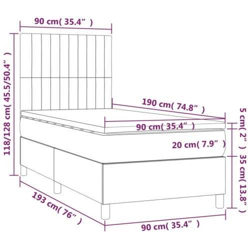 Krevet box spring s madracem LED tamnosivi 90x190 cm tkanina Cijena