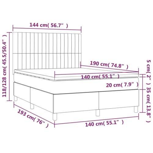 Krevet box spring s madracem LED tamnosmeđi 140x190 cm tkanina - Tamno smeđa 140 x 190 cm Okomite pruge Cijena